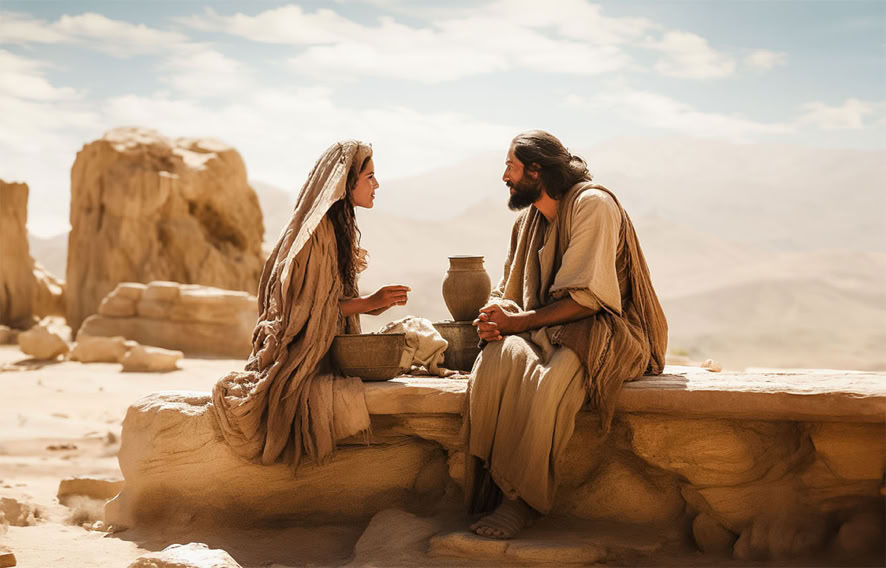 Jesus talking to the woman at the well